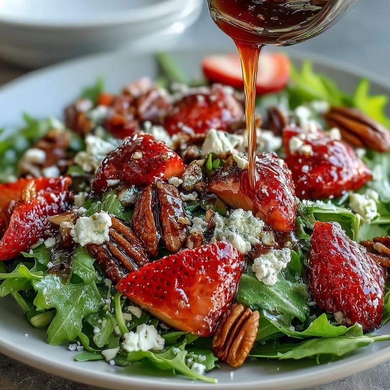 Bright and elegant, this Spring Dinner Party Strawberry Arugula Salad features sweet strawberries, crisp arugula, and a rich balsamic glaze for a stunning, seasonal dish.