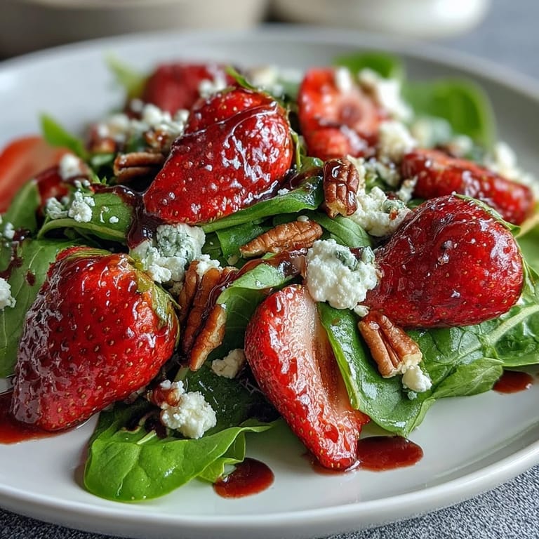 Celebrate spring with this Strawberry Arugula Salad, combining fresh berries, goat cheese, toasted nuts, and a glossy balsamic glaze for a memorable dinner party centerpiece.