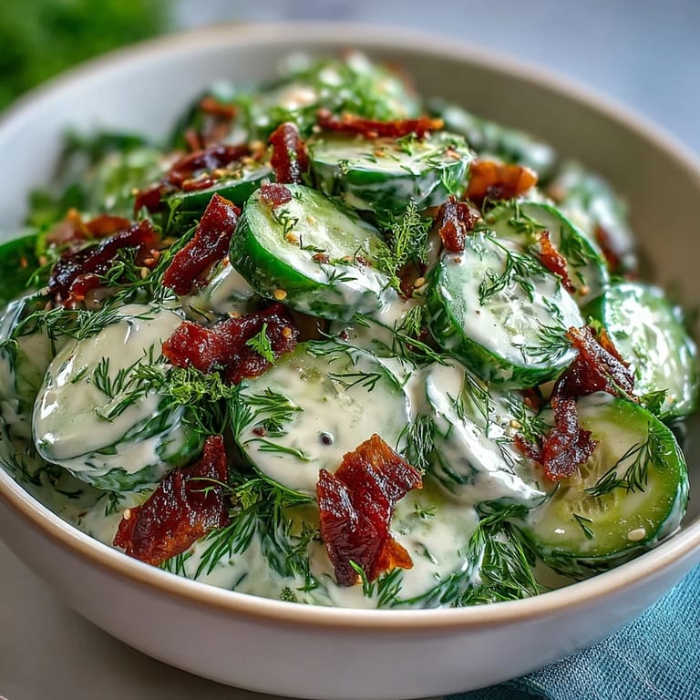 A light and refreshing Creamy Cucumber Salad with Dill and Greek Yogurt, combining crunchy cucumbers with creamy dressing and fresh dill.