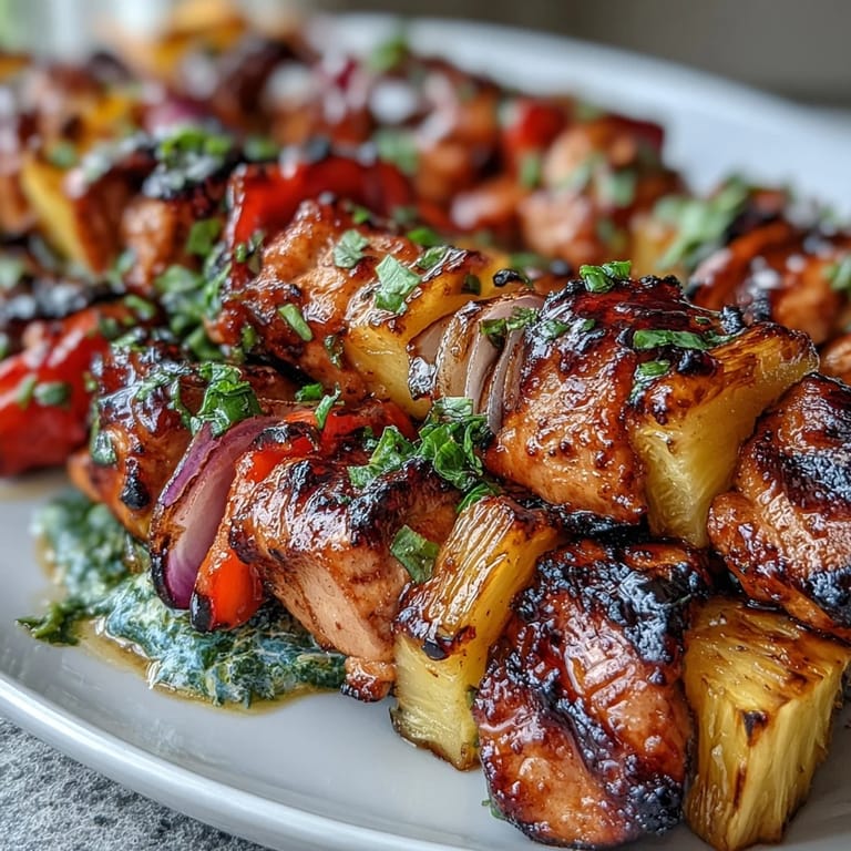 Easy Grilled Pineapple Chicken Skewers, a gluten-free main dish with fresh pineapple and bell peppers.