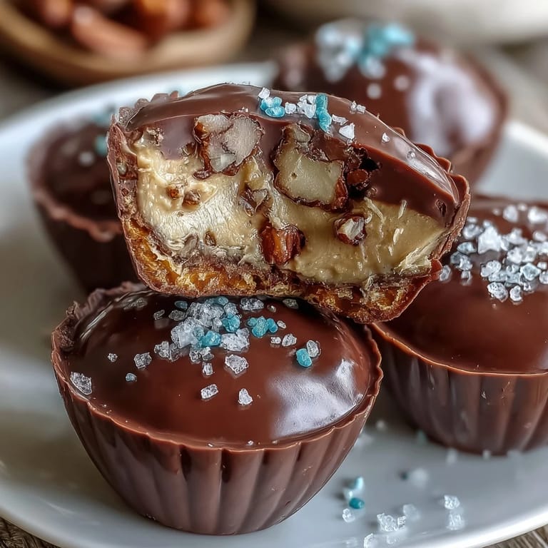 3. No-bake chocolate peanut butter cups with salty pretzel crust, ideal for festive spring treats.
