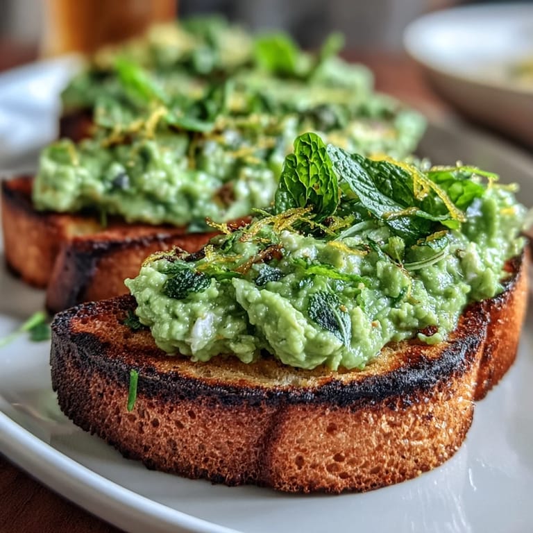 Smoky grilled sourdough topped with fresh Fava Bean and Mint Bruschetta mixture.
