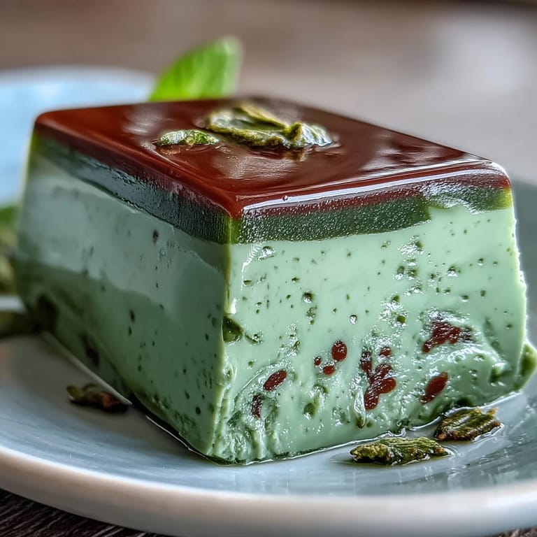 Smooth red bean yokan with a bright, earthy matcha topping, perfect for tea.