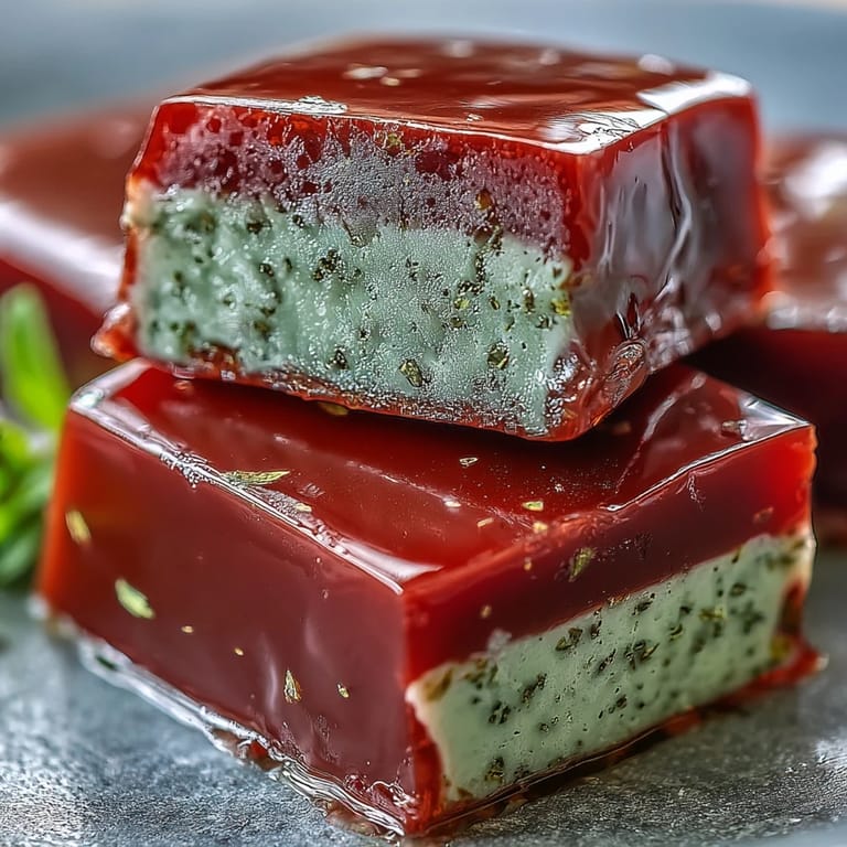 Delicate yokan Japanese red bean jelly and matcha create an elegant dessert.
