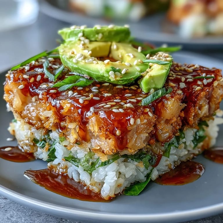 A visually appealing Crispy Rice Salad with Avocado and Spicy Tuna topped with sesame seeds.