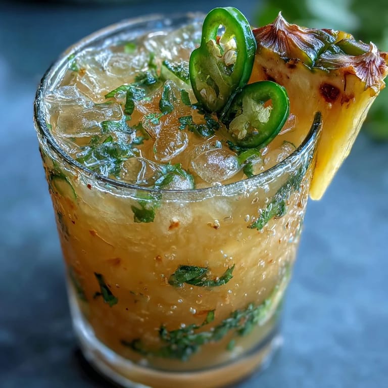 Sweet and spicy Pineapple Jalapeño Agua Fresca served bright and frosty in a tall glass.