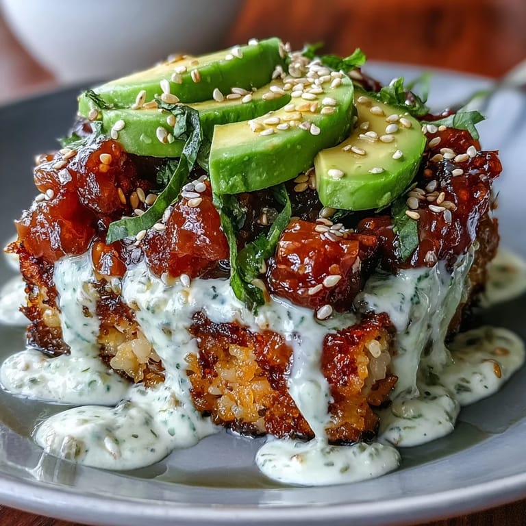 Freshly made Crispy Rice Salad with Avocado and Spicy Tuna, perfect for a light, flavorful lunch.