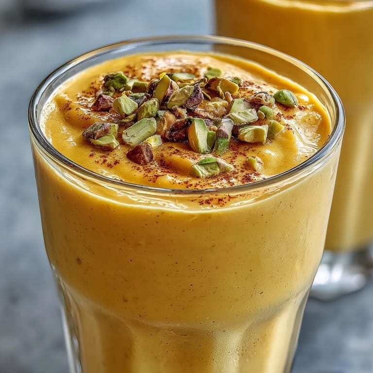 Refreshing green smoothie, showcasing ripe mango and a hint of cardamom.