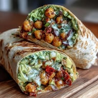 Spicy Chickpea and Avocado Wrap filled with creamy avocado, spiced chickpeas, and crisp vegetables, ready for a vibrant, healthy lunch.