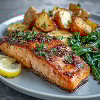 Healthy Easy Sheet Pan Salmon with Green Beans and Potatoes - a vibrant, nutritious one-pan dinner with flaky salmon, tender potatoes, and crisp green beans roasted with zesty lemon and fresh herbs.