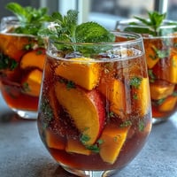 Vibrant Mango Peach Sangria with fresh citrus slices and mint garnish, perfect for summer gatherings.