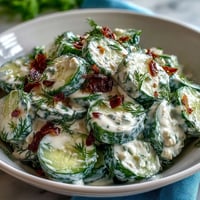 Creamy Cucumber Salad with Dill and Greek Yogurt, featuring crisp cucumbers in a tangy, herb-flecked yogurt dressing—perfect for summer picnics.