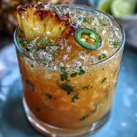 Vibrant Pineapple Jalapeño Agua Fresca garnished with fresh fruit and a hint of spice.